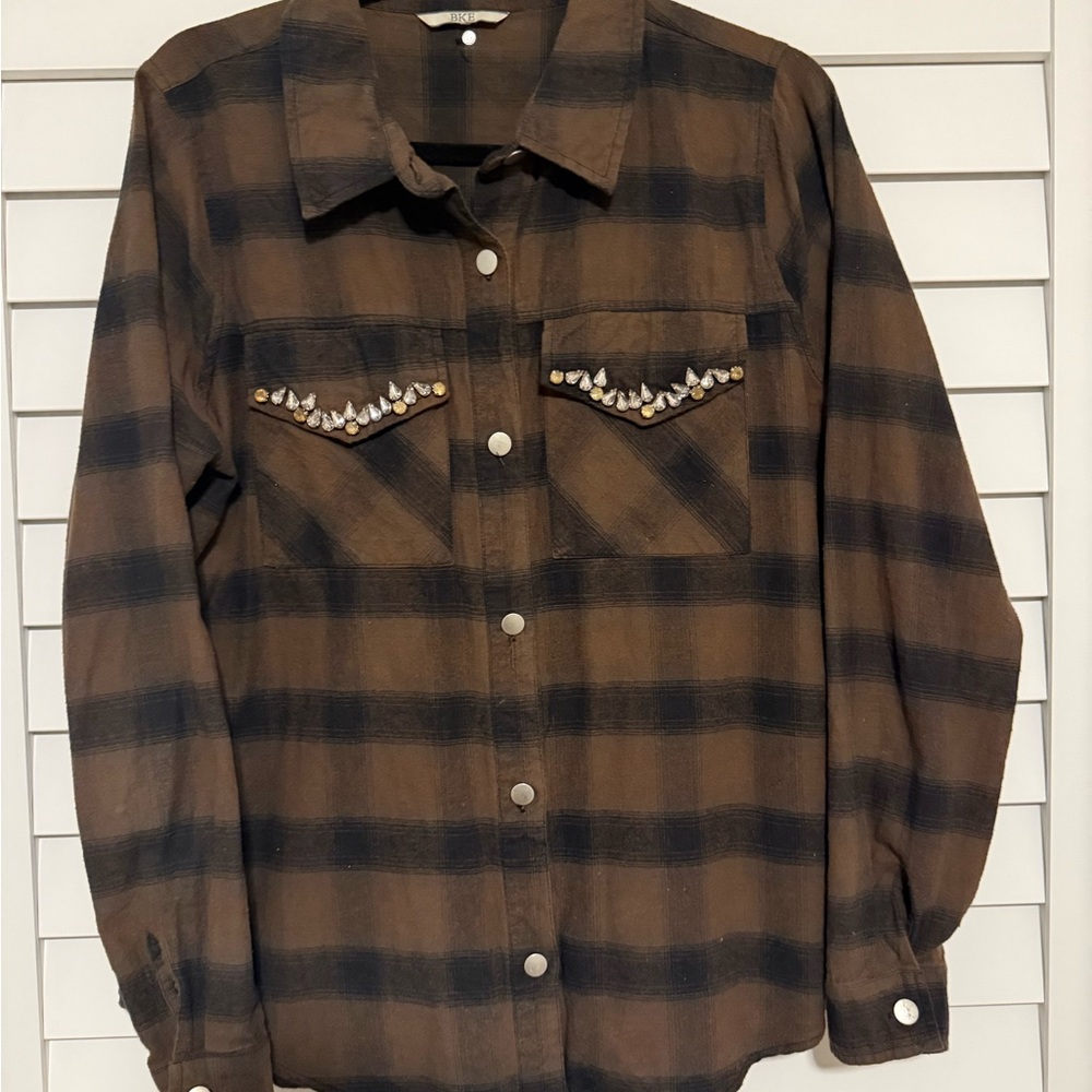 BKE Brown Plaid Button Down Shirt